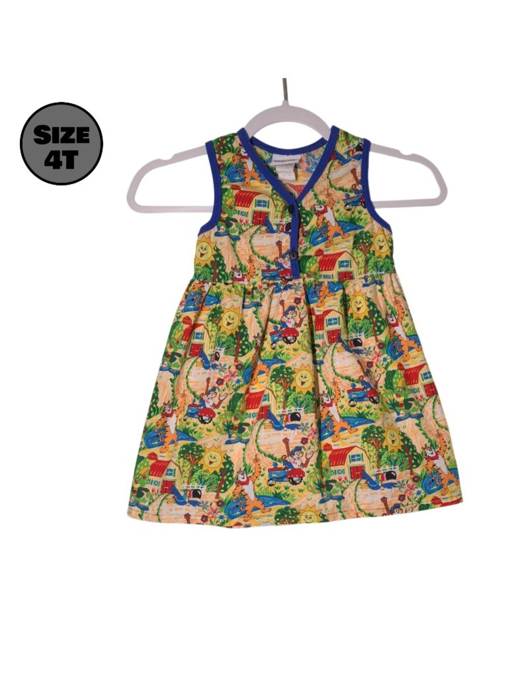 VINTAGE Kellogg's Cereal City USA: Mascots USED Toddler Dress (4T, AOP, 1998)